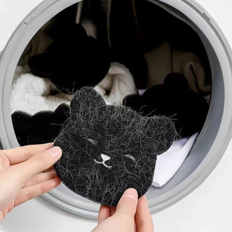 Pet Corner reusable pet hair remover in action, showing its washable design on a laundry surface with pet hair.