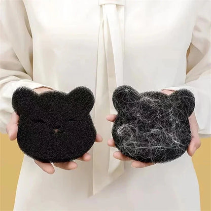 Pet Corner reusable pet hair remover in use, showing its washable design for removing pet hair from clothing and bedding.